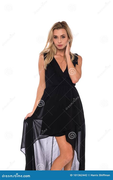 Blonde In A Black Dress Stock Photo Image Of Pretty