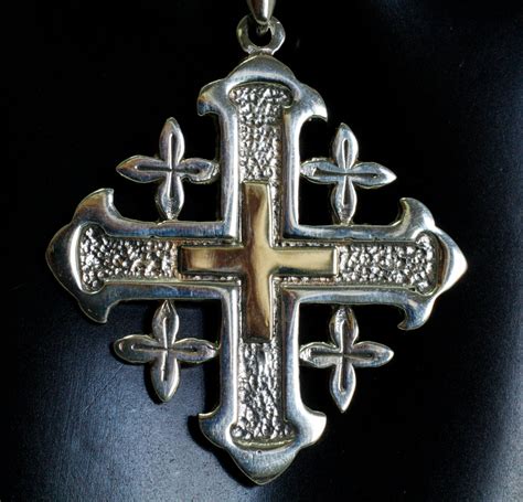 Silver with Gold Jerusalem Cross Necklace.Jerusalem cross