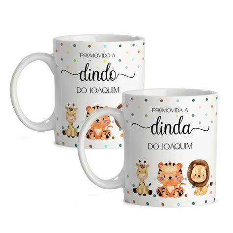 Caneca Promovido A Dindo Dinda Safari Padrinho Madrinha Nome Kit