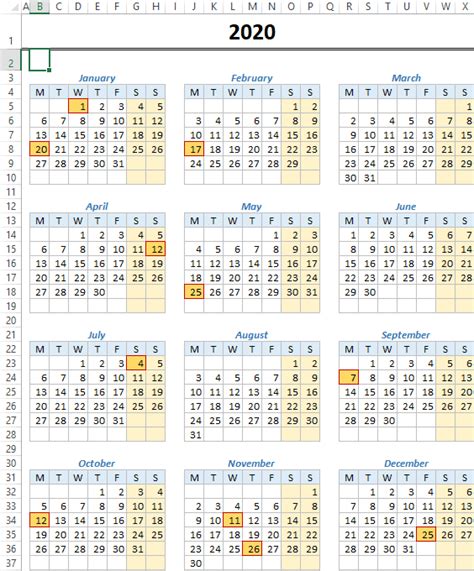 Excel Template Calendar