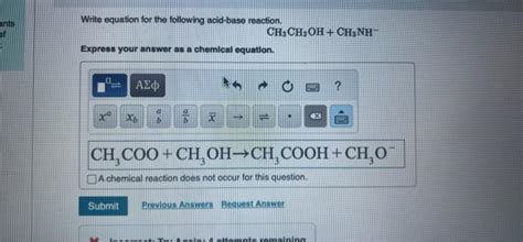 Solved Write Equation For The Following Acid Base Reaction Chegg