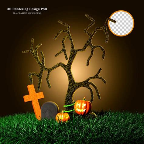 Halloween Design With Graveyard Naked Trees Graves And Pumpkin D