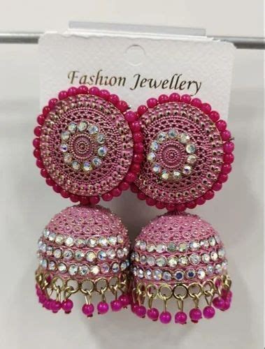 Alloy Women Pink Oxidized Jhumka Earring Size Cm Height At Rs