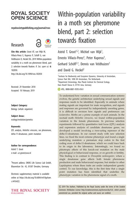 PDF Within Population Variability In A Moth Sex Pheromone Blend Part 2 Selection Towards