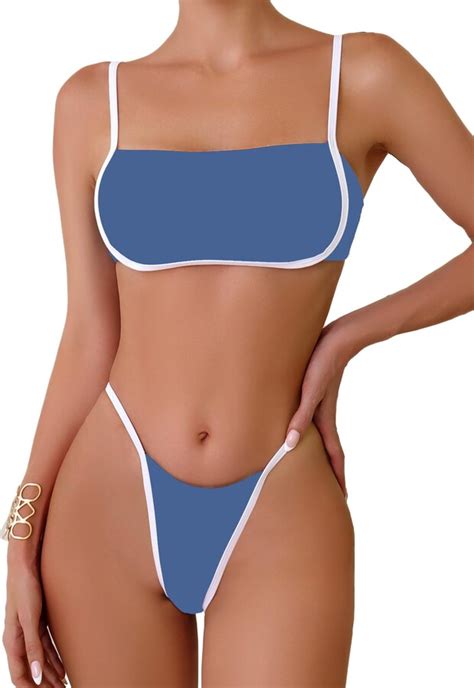 Yauasopa Women S Bikini Sets Sporty Two Piece Swimsuit Color Block Cheeky Triangle Bathing Suits