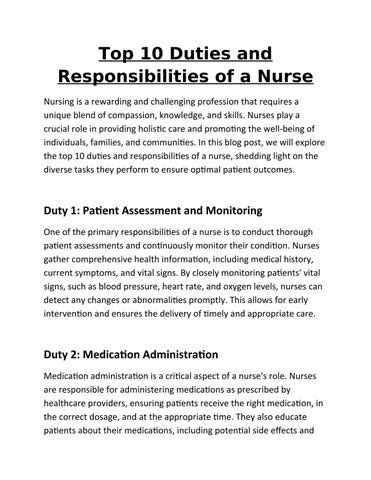 Top 10 Duties And Responsibilities Of A Nurse By CINPS Institute Issuu