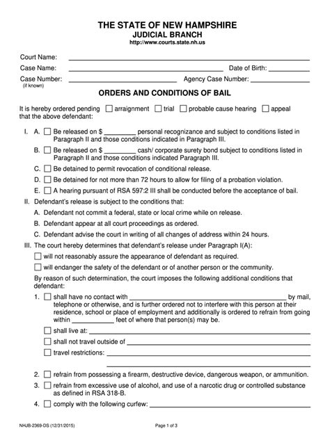 New Hampshire Conditions Bail Fill Online Printable Fillable Blank