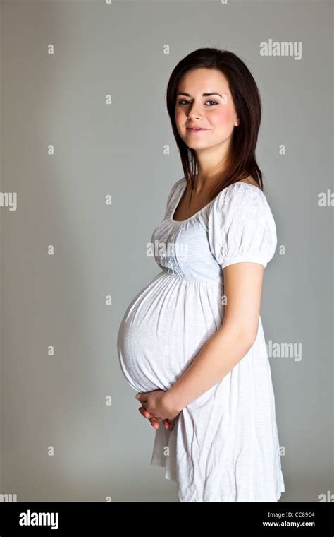 Cute Pregnant Brunette Stock Photo Alamy