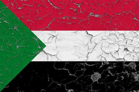 Flag Of Sudan Painted On Cracked Dirty Wall National Pattern On