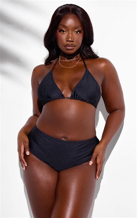 Plus Black Mix Match Triangle Halter Bikini Top Plus Size Plt