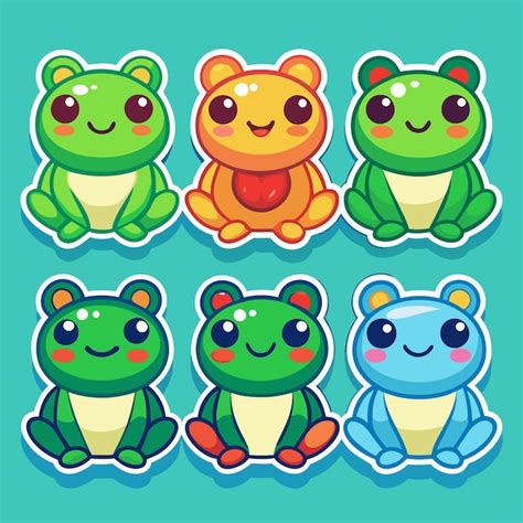 Conjunto De Seis Bonitas Ranas De Dibujos Animados En Diferentes