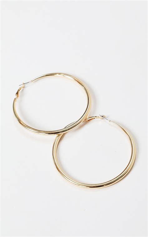 Gold Large Plain Hoop Earrings Accessories Prettylittlething Usa