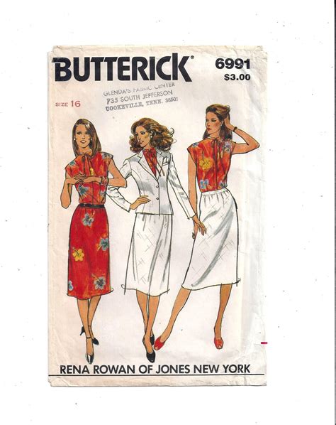 Butterick Pattern For Misses Jacket Blouse Skirt Rena Rowan Of