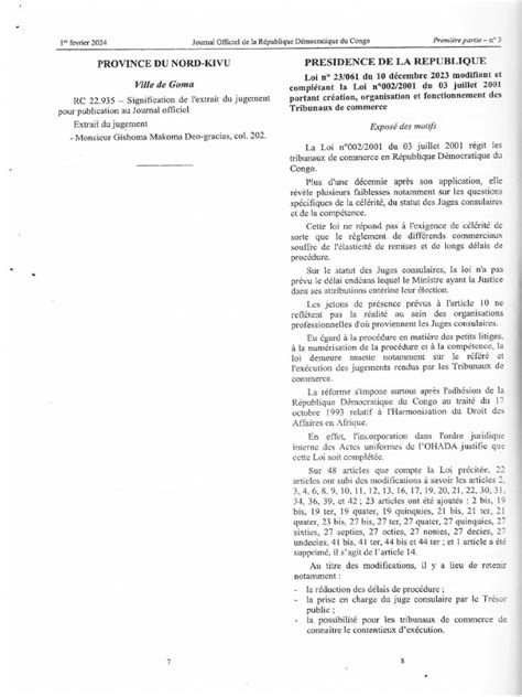 Loi N°23 061 Du 10 Décembre 2023 Modifiant Et Complétant La Loi N°002