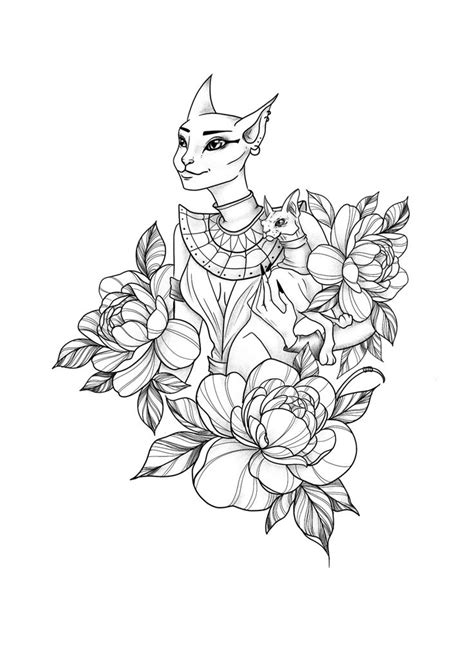 A Drawing Of An Egyptian Woman Surrounded By Flowers