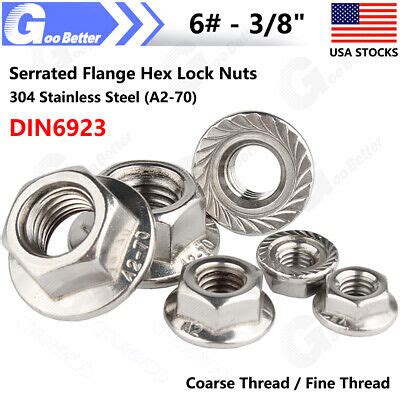 Serrated Flange Hex Lock Nuts Stainless Steel Coarse Fine