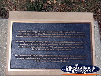 BALLARAT GOLD MUSEUM HENRY BOLTE PLAQUE PHOTOGRAPH, BALLARAT GOLD MUSEUM HENRY BOLTE PLAQUE ...