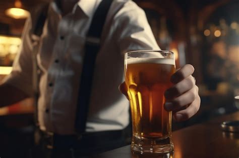 Um barman mostra uma cerveja recém vertida Foto Premium