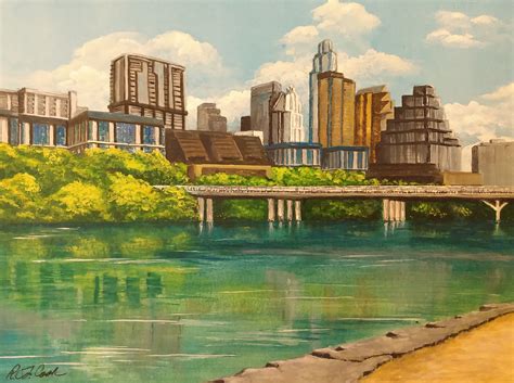 Austin Riverfront | Riverfront, Skyline, Painting