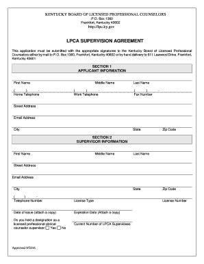 LPCA SUPERVISION AGREEMENT Lpc Ky Fill And Sign Printable Template