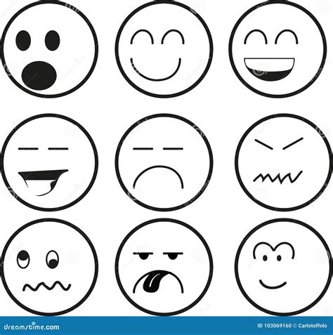 Emoji Preto E Branco Para Copiar - Série Do Emoticon Em Preto E Branco Ilustração do Vetor - Ilustração de ...
