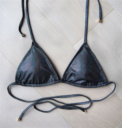 Black Glitter Metallic Triangle Bikini Top Etsy