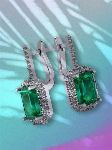 Серьги с изумрудом и бриллиантами в белом золоте с сертификатом МГЛ 12112