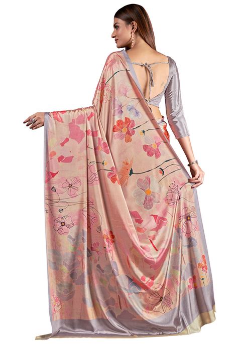 Buy Digital Printed Crepe Saree In Peach Online SPF9814 Utsav Fashion