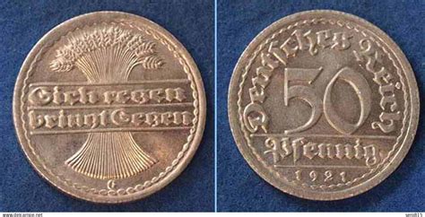 50 Renten 50 Reichspfennig 50 Pfennig Weimarer Republik 1921 G