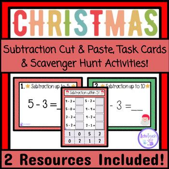 Christmas Math Activities Subtraction Worksheets Task Cards Scavenger