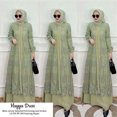 jual gamis maxy brukat jumbo ld  hayya dress pesta warna green sage