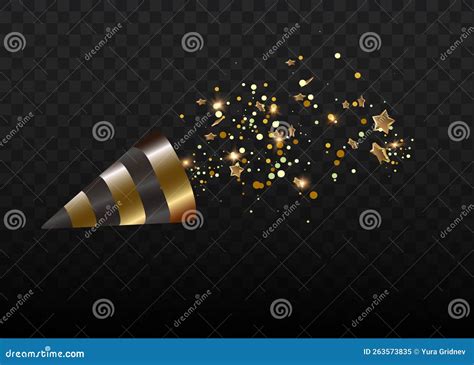 Party Popper Isolated Golden Confetti Vector Illustration Stock