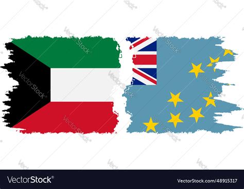 Tuvalu And Kuwait Grunge Flags Connection Vector Image