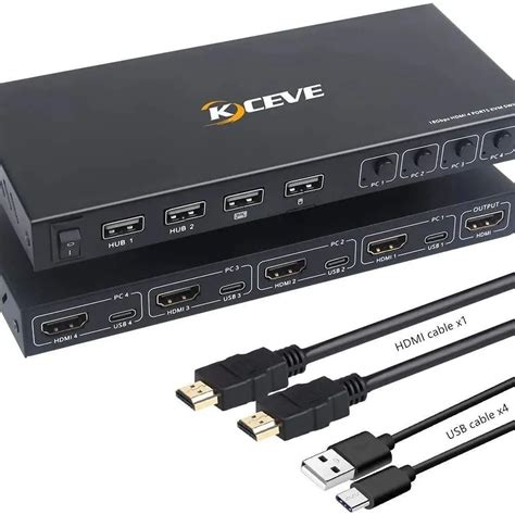 Kceve 新モデルusb Hdmi Kvm切替器、pc切替器 4入力1出力、4k60hz超高精細解像度、4つのusb20ハブ付きのusb