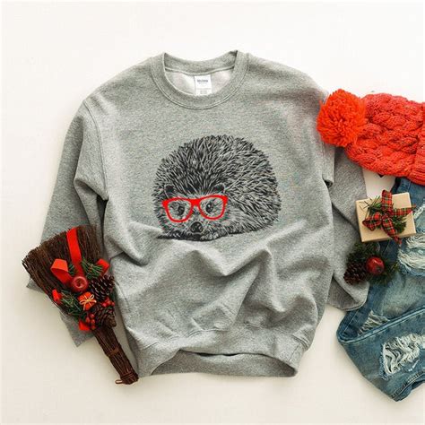 Hedgehog Sweatshirt Hipster Hedgehog Hoodie Glasses Nerdy Animal