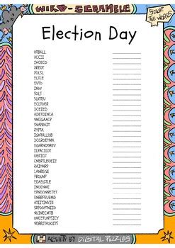 Election Day No Prep Word Scramble Puzzle Worksheet Activity By Digital