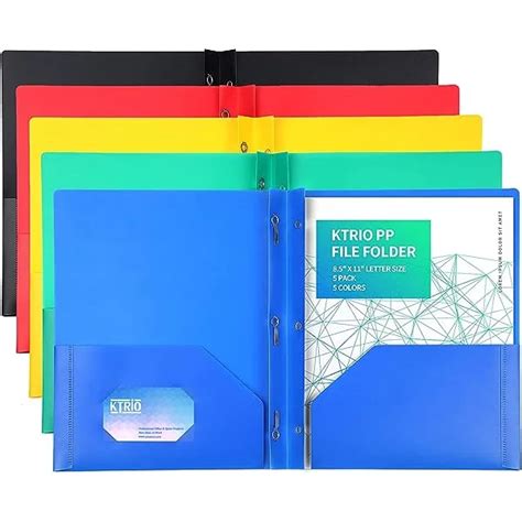 KTRIO Plastic Pocket Folders with Prongs, 5 Pack 2 Pocket Folders 3 ...