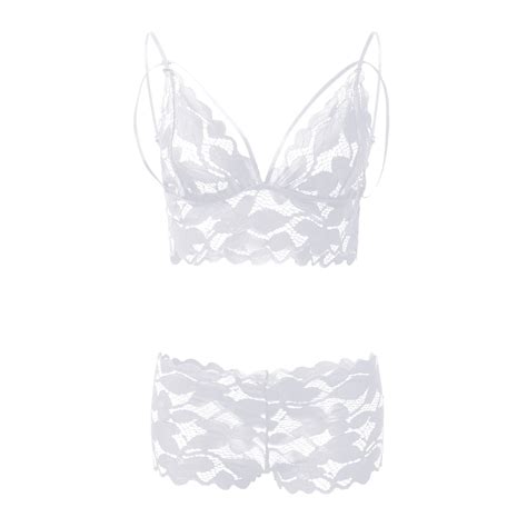 White Large Sheer Floral Lace Valentines Day Lingerie Pajamas Lingerie Set High Peignoir Set