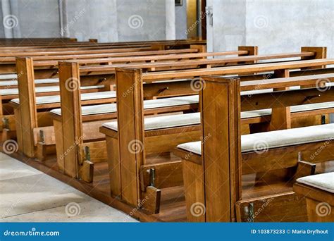 Vacant Church Pews With Cushion Stock Image Image Of Worship