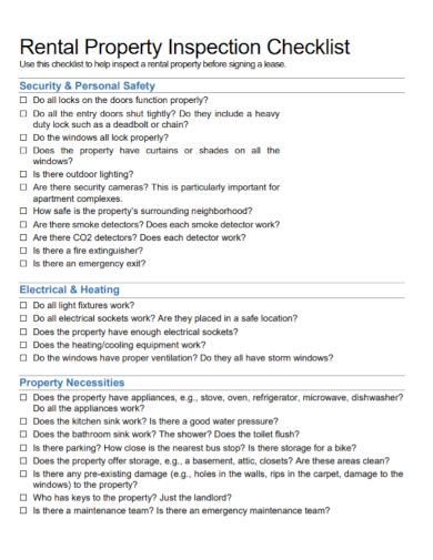 Free 10 Property Inspection Checklist Samples Management Rental