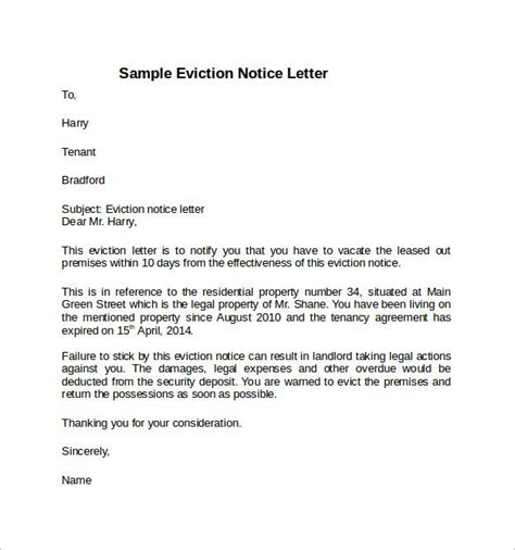 A Sample Eviction Notice Letter Is Shown In This Format It Includes