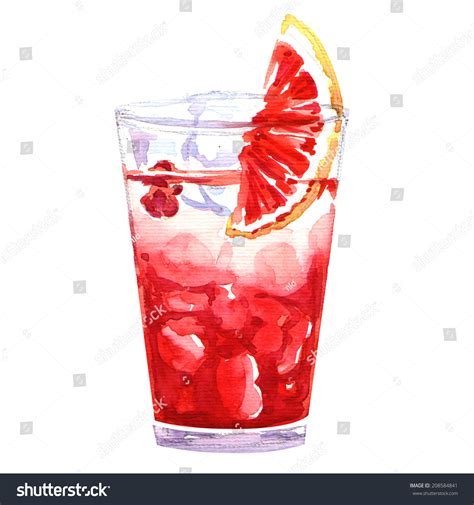 Watercolor Cold Punch Cocktail Glass Stock Illustration 208584841