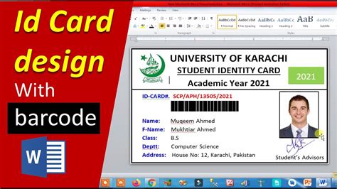 How To Make Id Card Design In Microsoft Word With Barcode Student