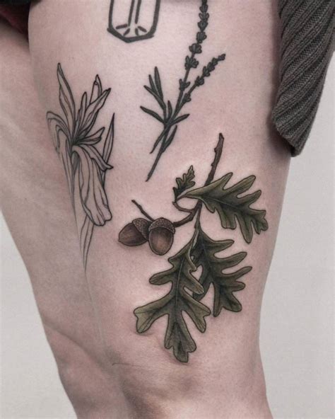 Acorn Tattoo Located On The Thigh Illustrative Style