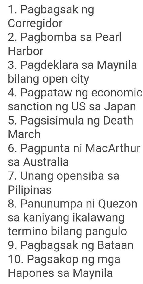 Pagsunod Sunurin Ang Mga Pangyayari Ayon Sa Kasaysayan Gamitin Ang