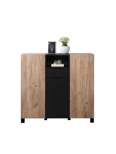 Kendo Wo Ko Fr Eiche Kraft Tabak Schwarz Matt Melamin Highboard Tr