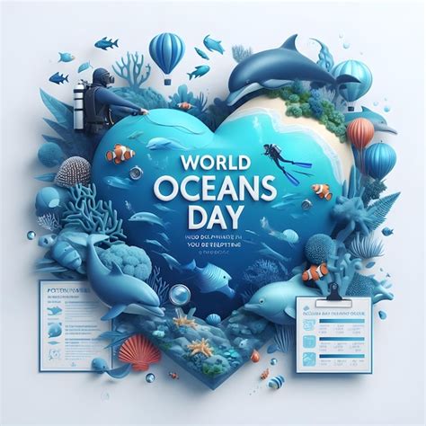 Premium Photo World Oceans Day Paper Art Style Social Media Post