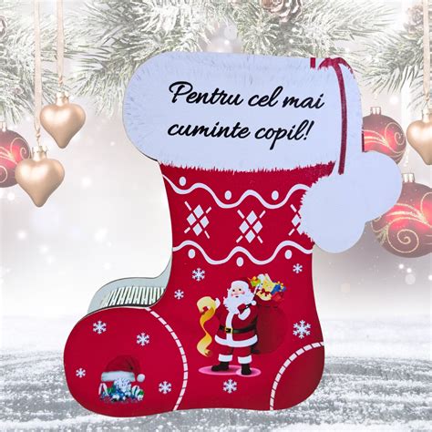 Cutie Din Lemn Model Cizma Mosului Personalizata Alb Rosu Pentru