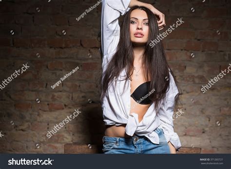 Portrait Sexy Brunette Posing Black Bra Stock Photo Shutterstock