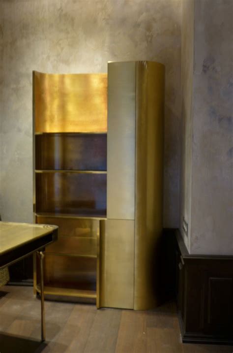 Tall Brass Cabinet By High Cabinet In Polished And Pink Patinated Brass